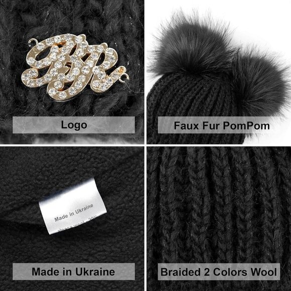 ?Women - 2 Pom Cable Knit Winter Warm Fleece Hat - Wool Snow Cuff Pink Ski Cap main image 5